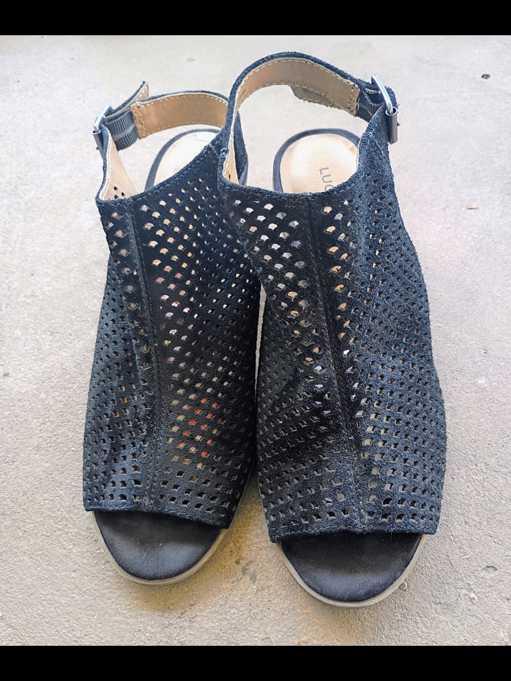 Lucky Brand Black Perforated Open-Toe Slingback Booties